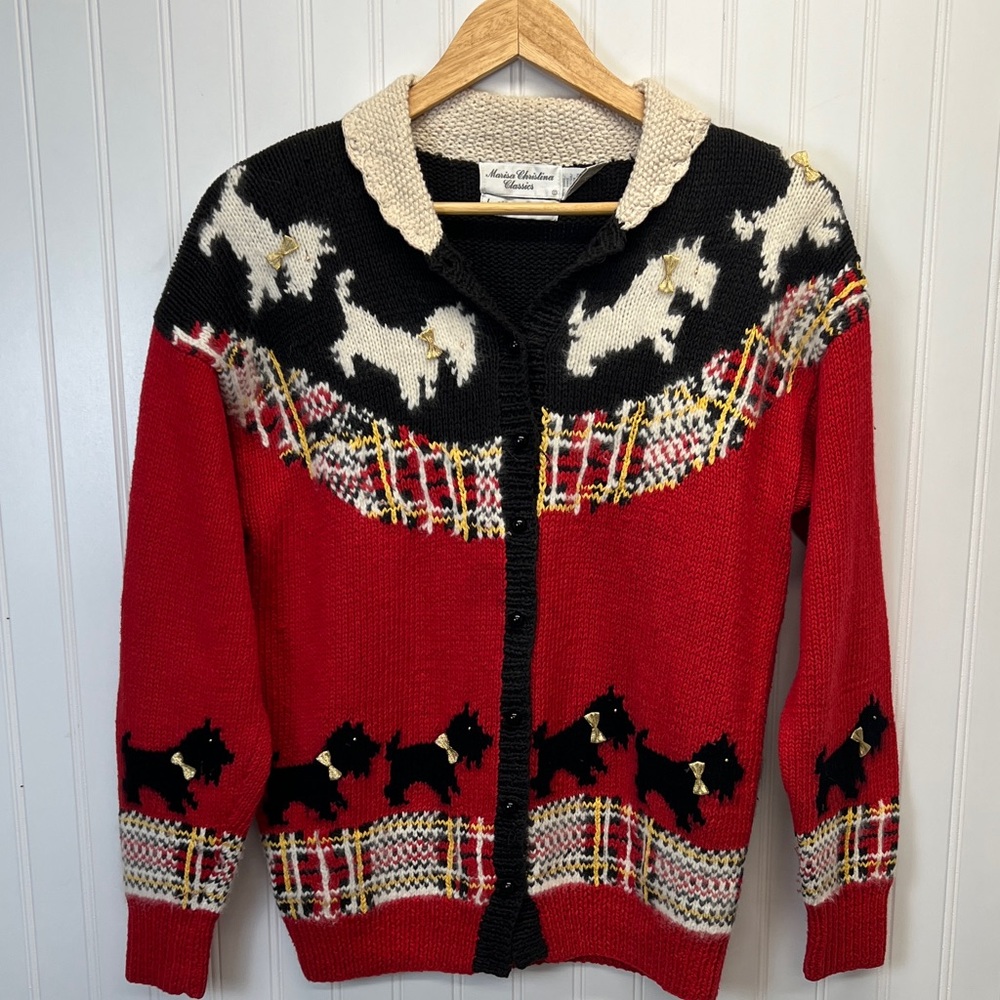 Vintage Marisa Christina Classics Handknit Scottie Dog Christmas Sweater Sz M‎